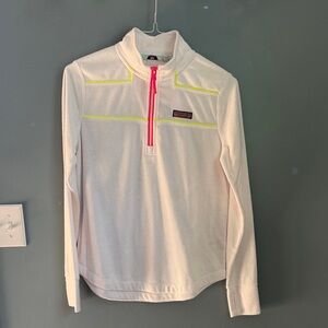 Vineyard Vine  White Terry Pullover with Neon Pink and Yellow Accents